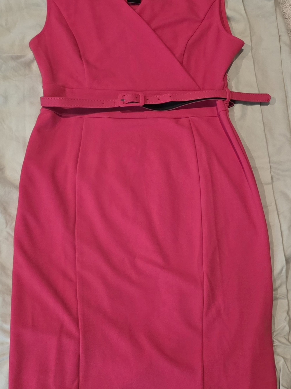 Allegra K Hot Pink Sleeveless Belted Midi Dress